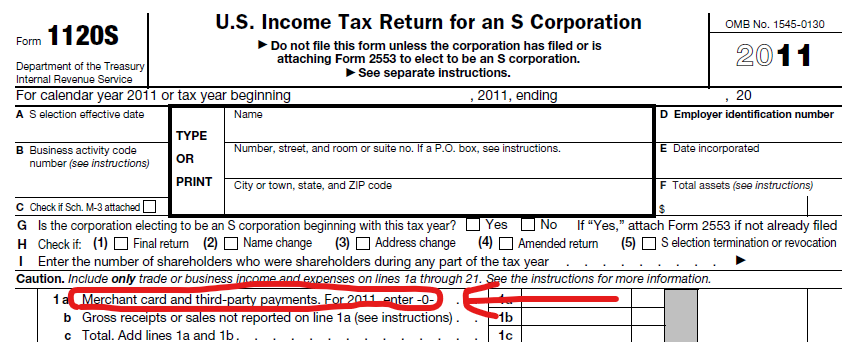 2011 tax form showing the change for 1099K information