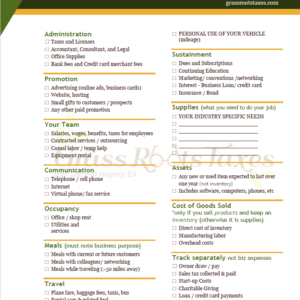Business Deductions printable checklist